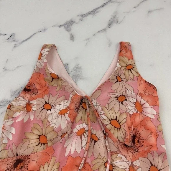 Karin Stevens Womens Vintage Y2k Slip Dress Size 6 Petite Pink Daisy Floral - Picture 2 of 9